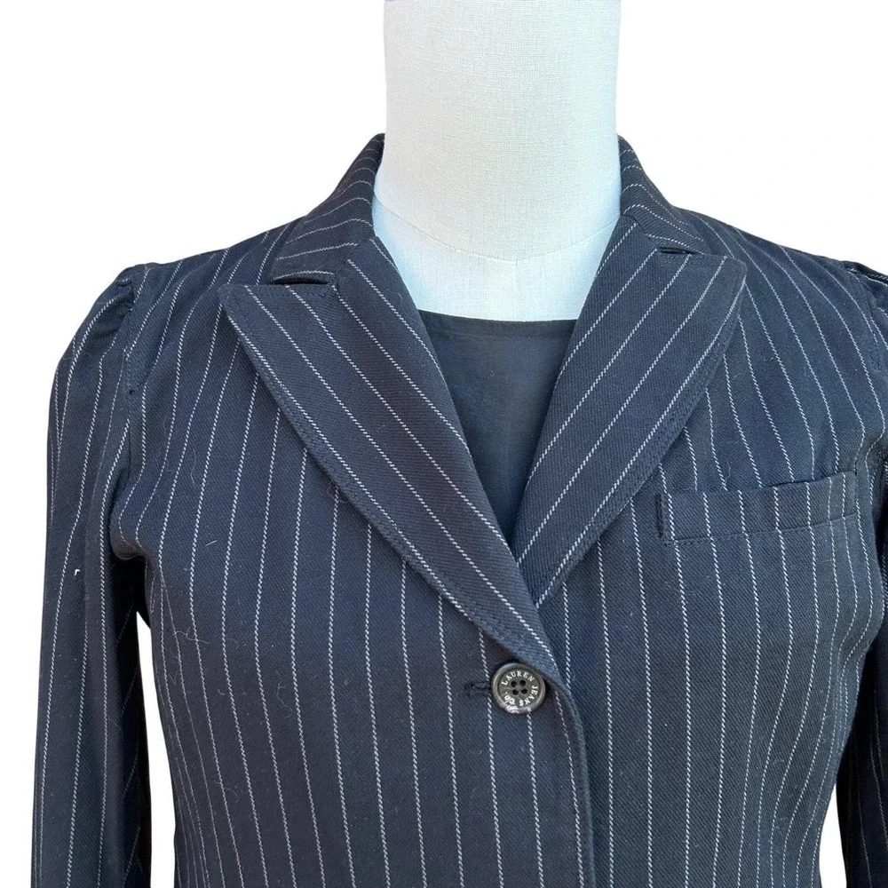 Lauren Jeans Co Ralph Lauren Blazer Womens L Black Pinstripe Denim Jacket Preppy